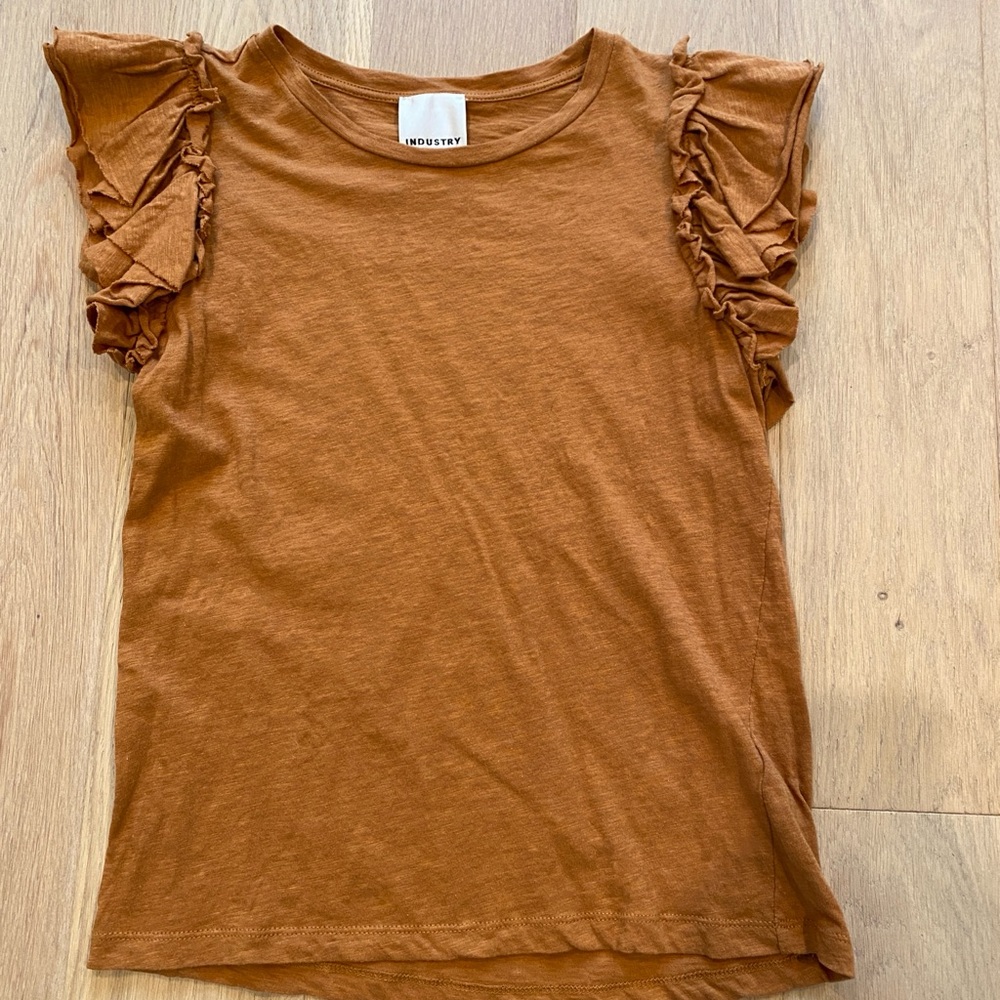 Orange Brown Ruffle Sleeve soft T-Shirt